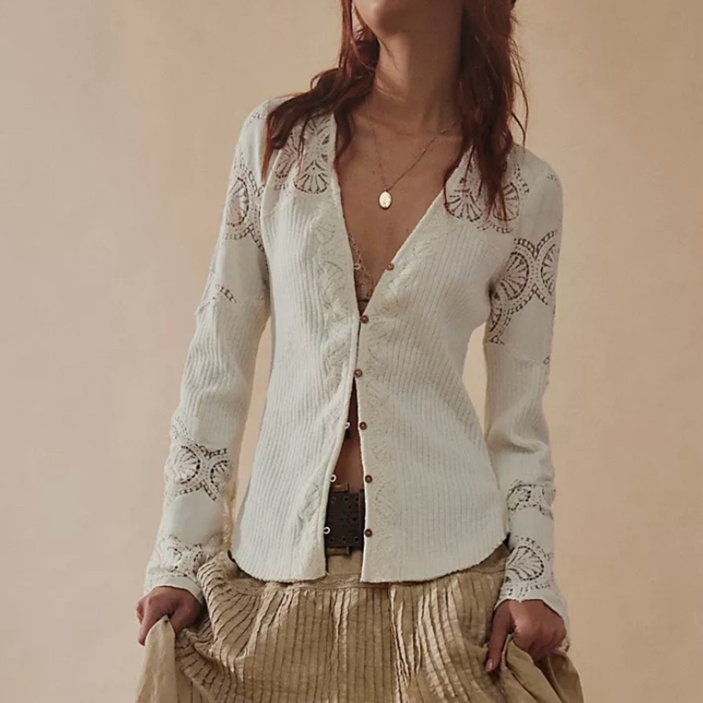 Free People Olivia Lace Top in Ivory